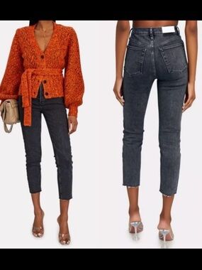 Re/Done Originals 90s High Rise Ankle Crop Jeans  in Stoned Noir Black Wash